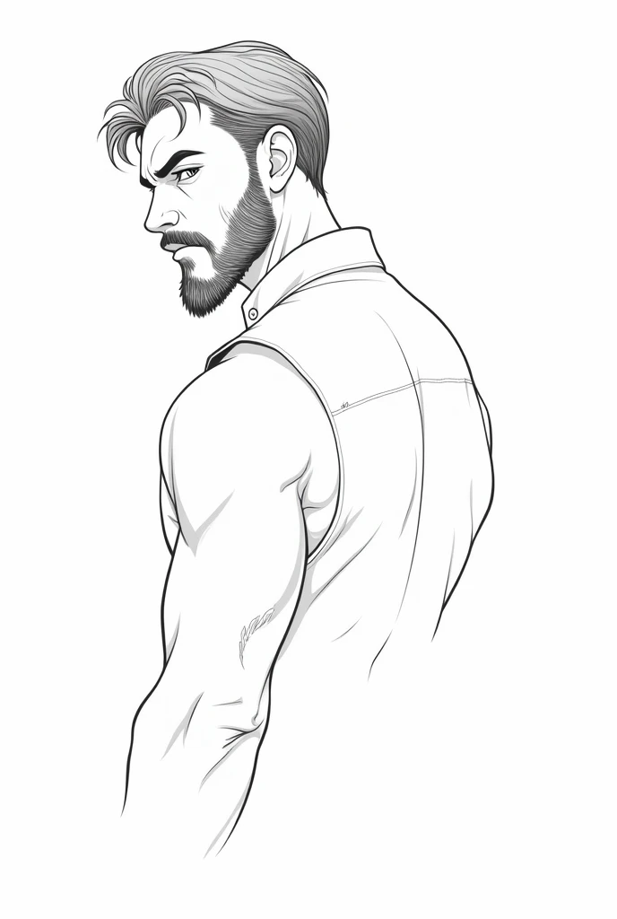 Hot handsome vampire with short hair and beard  showing up armpit coloring pages line art clean 