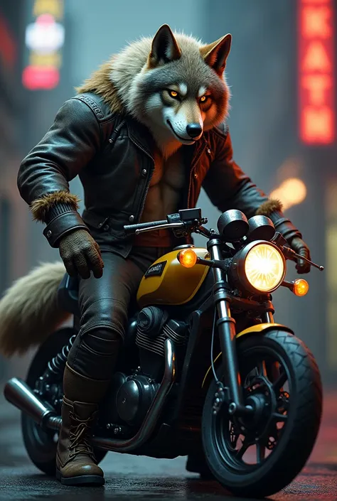 Furry Iberian wolf male biker