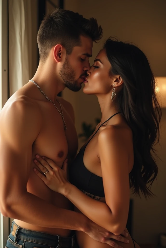 Boyfriend fingering his latina girlfriend while kissing
