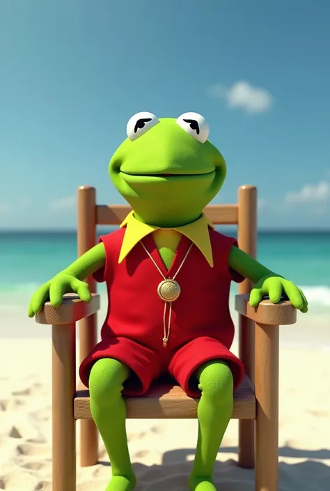 Kermit  the frog lifeguard sit in the chair 