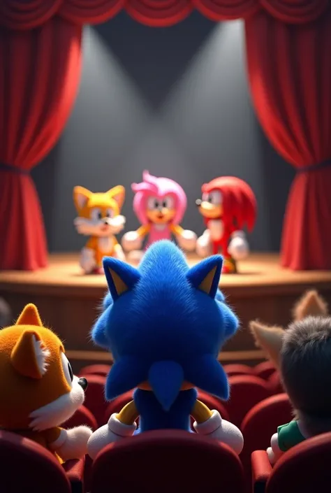 Play Sonic watching Tails ,  Knuckles and Amy from Sonic puppets in a theater being controlled