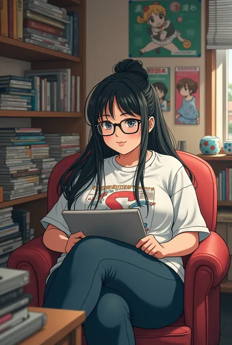 A Japanese women with long hair and beautiful wears glasses becomes obese fat and overweight and a nerd
