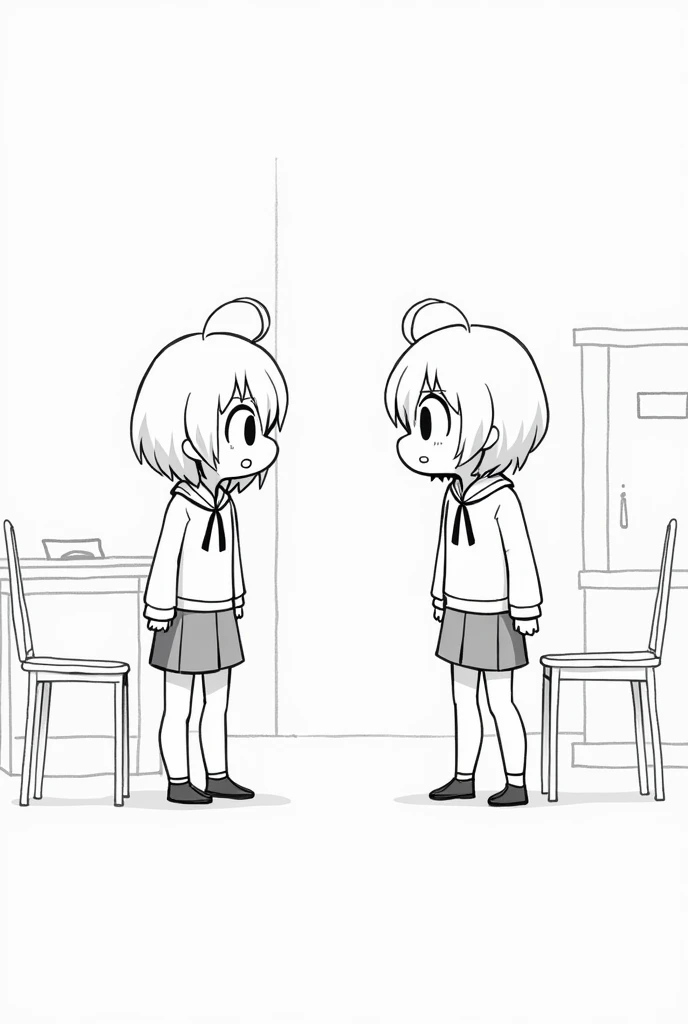  Create an image of 2 ren arguing at school,Make the drawing very simple and in black and white 