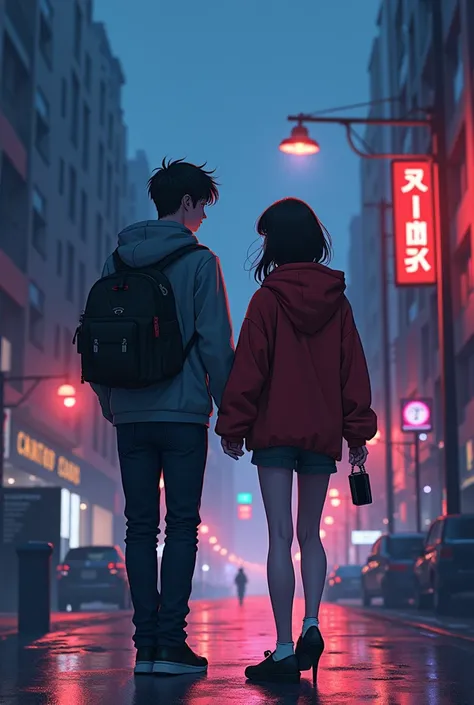 anime couple in a city street with a street light in the background, cyberpunk art inspired by Yanjun Cheng, trending on cg society, realism, artwork in the style of guweiz, loish and ross tran, guweiz, ross tran and bayard wu, in the style of ross tran, r...