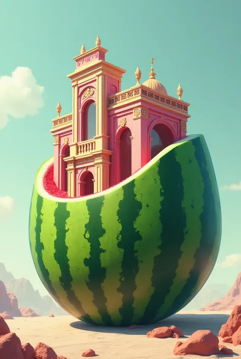 Watermelon and buliding merge image 