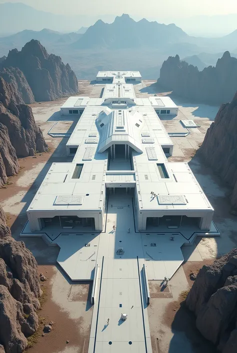 Create a lair for the Marvel Avengers that is very large and white and that is single-storey 