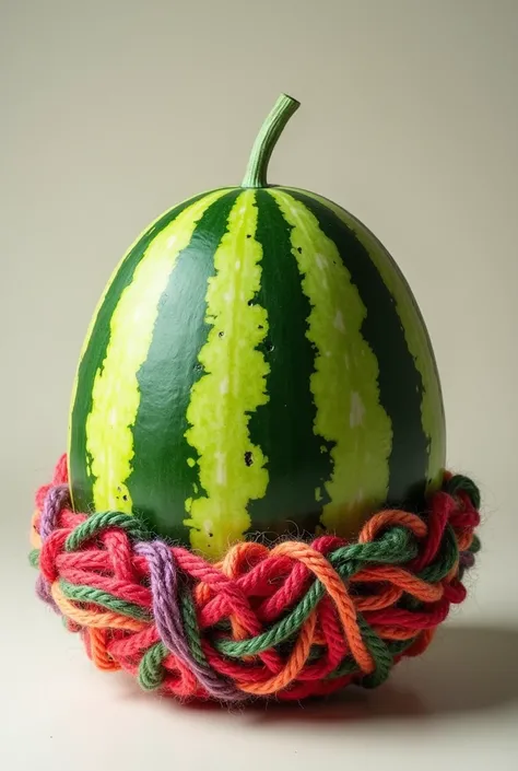 Create a watermelon with a rind of yarn ball