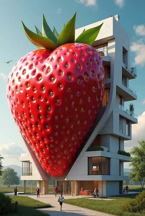 Strawberry and buliding merge image  