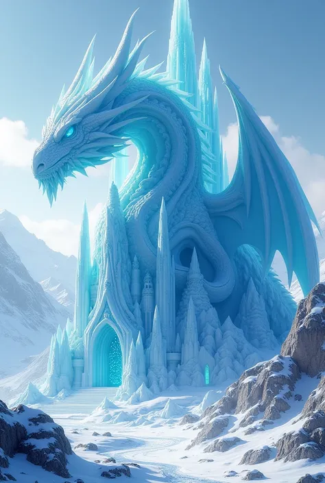 Make a blue dragon temple out of ice
