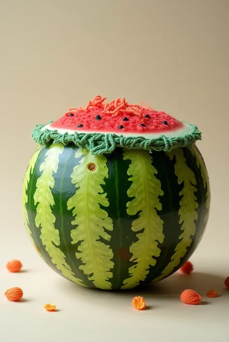 Create a watermelon with a rind of yarn ball