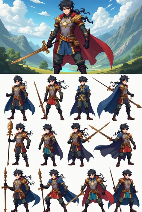 Shonen sprite sheet image. Isekai. Warrior