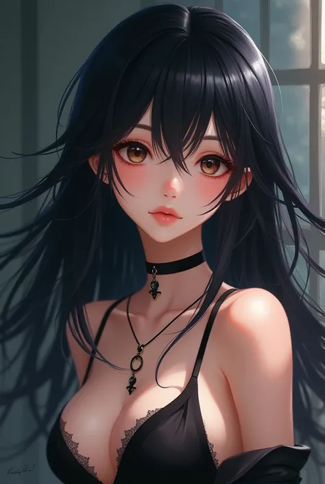 Sexy anime girl with black hair 