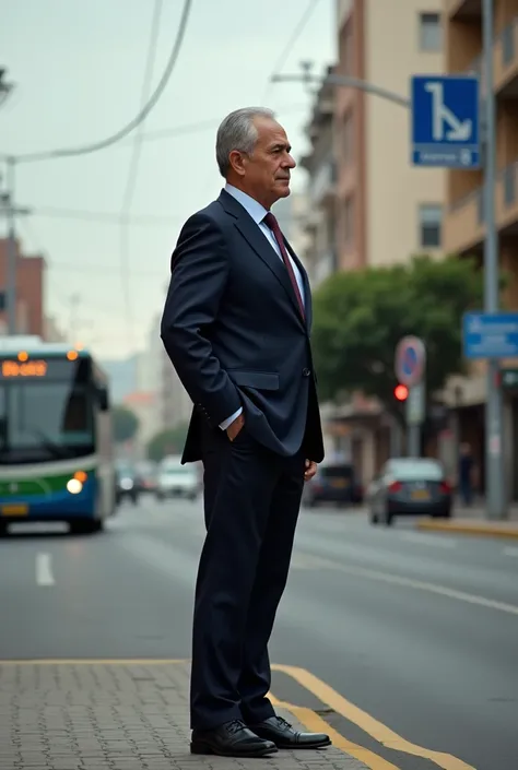 The president of Paraguay ,  Santiago Peña waiting for a bus