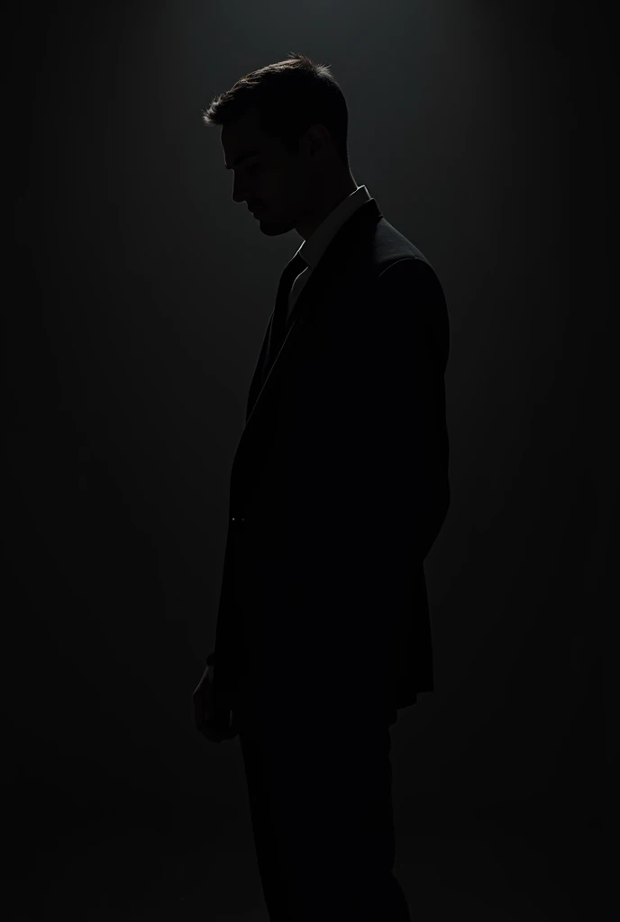 Silhouette of a man in the form of backs dressed in elegant black suit (on a black background) 