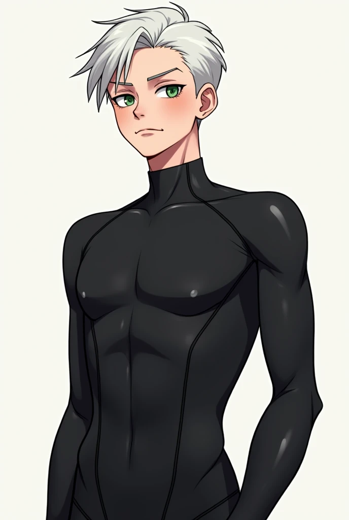 masterpiece,best quality,highres, solo,danny fenton,white hair,short hair,green eyes,black bodysuit,(parody:0.2),full body,1boy,