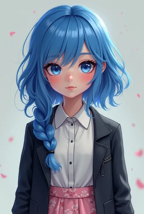 Beautiful 15-year-old blue-eyed girl ,  blue-haired clothing identical to Marinette Dupanchengs 