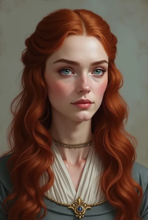 Catelyn Stark is beautiful , She has fair skin., long hair the color of autumn leaves and blue eyes.  Catelyn has long fingers and high thin cheekbones. 

