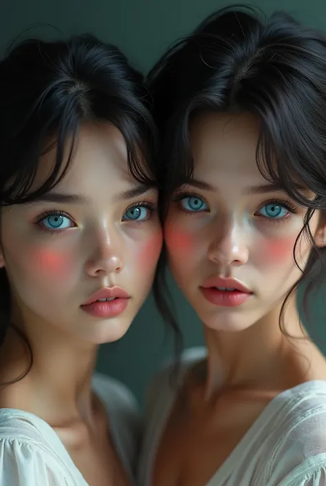 Blue eyed black short hair beauties with a detailed face a young girl with beautiful detailed eyes 