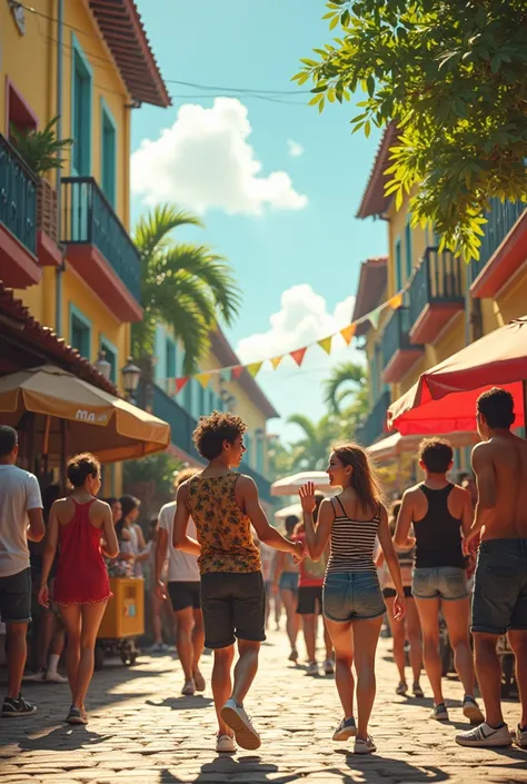 Create an image of young people having fun in a plaza in São Luis,  Maranhao,  Brazil