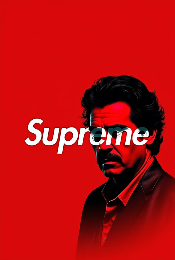 I want a wallpaper for my cell phone 
Let the background be red with the brand Supreme and Pablo Escobar