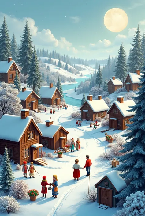 Ukrainian Christmas village background 