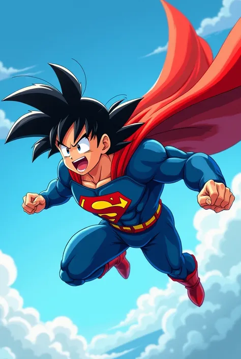 Goku and sumperman flying in sky comic pages