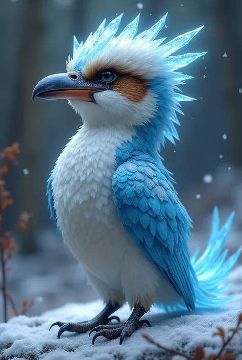 create 32k
An intriguing hybrid creature combining the icy head and body of an ice dragon with the large beak and distinct laughter-like call of a kookaburra. The hybrid showcases a striking mix of icy blue scales and brown and white feathers. The aura of ...