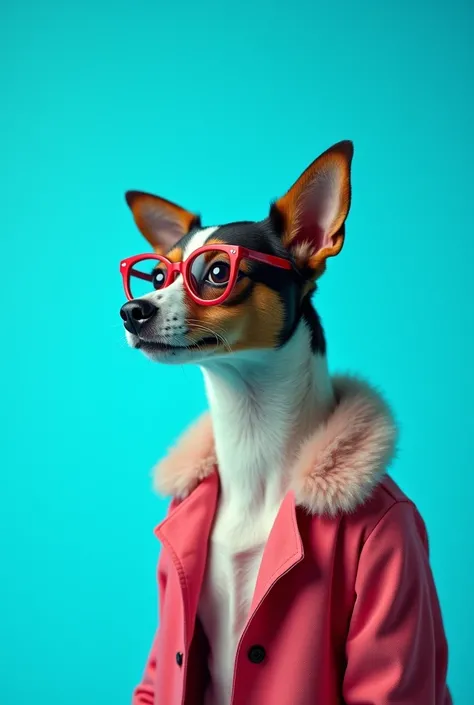  The best wallpaper for mobile phones ,  award-winning wallpaper ,  portrait photograph ,  in the front view is a portrait of a cute dog in fashion from the space age of the mid-60s, Profile photo, taken with Canon EOS R5,  establishes a strong contrast th...