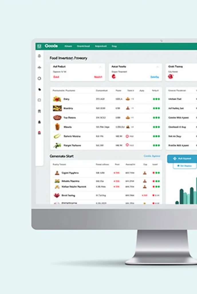  An image showing a food inventory software interface on a computer screen .  The software window is divided into clear sections ,  with a list of food products organized by categories such as Dairy , Meats ,  Grains ,  and Vegetables .  Each product has a...