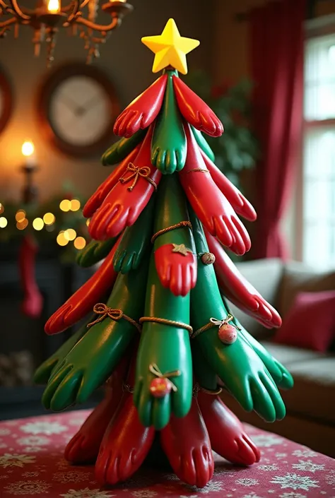 create a christmas tree from blown up  red and green rubber gloves and write below: Have a glovely Christmas!