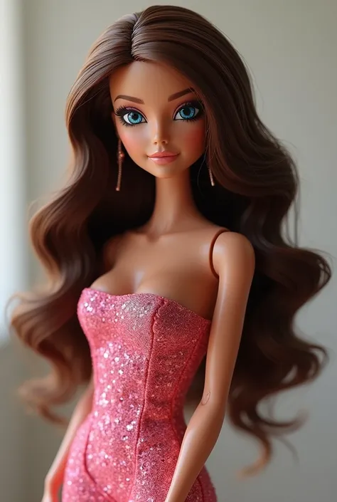 Make me a beautiful, classy Bratz with blue eyes and long, wavy brown hair 