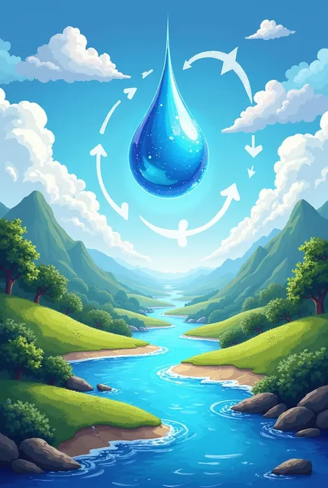 create an image of the water cycle and its arrows indicating the process 