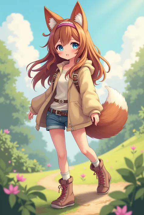 ### Concept:
- **Personality:** Friendly, playful, and adventurous.
- **Appearance:** Long, wavy brown hair, blue eyes, and fox-like ears.
- **Clothing Style:** Casual and trendy, with a focus on comfort. Consider an oversized hoodie, fitted top, and short...