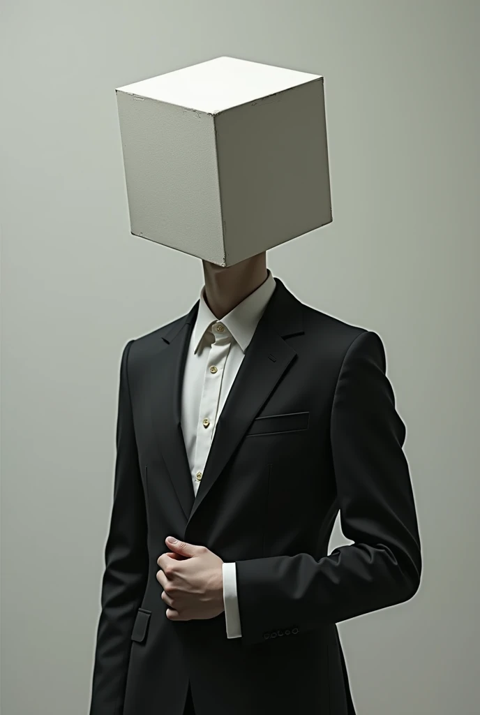  Human dressed elegantly, with the head of a cube  