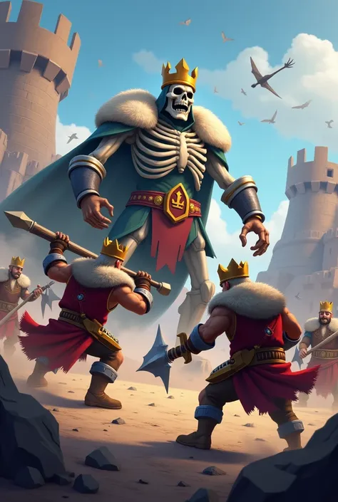 Barbarians from clash royal attacking  king scheleton