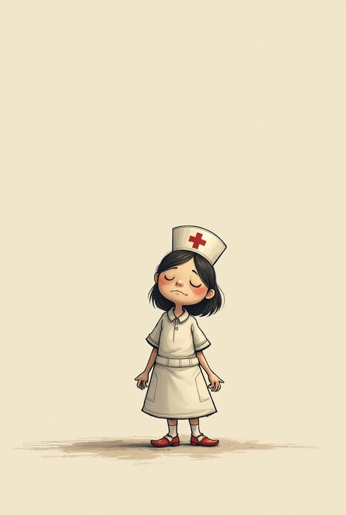 Create a cardboard-style drawing of a nurse with anxiety in the simplest color the simplest drawing are details