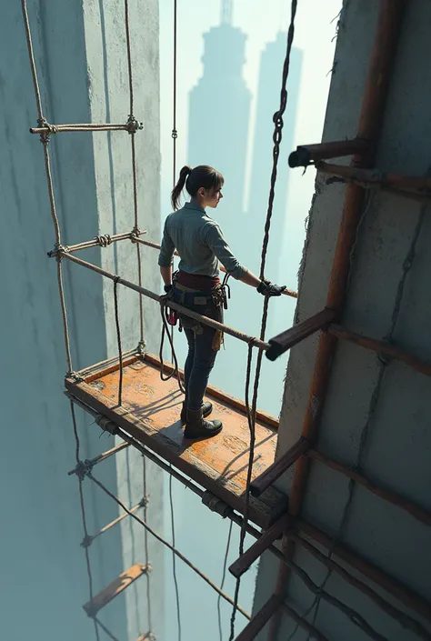 Woman riding a scaffold 