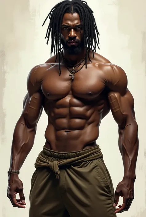 1 african man, straight, masculine, tiny waist, big muscular ass, masculine features, male, jet black dreadlocks, thug, stud, naked, ganster