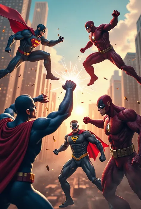 group of superheroes fighting against villains 