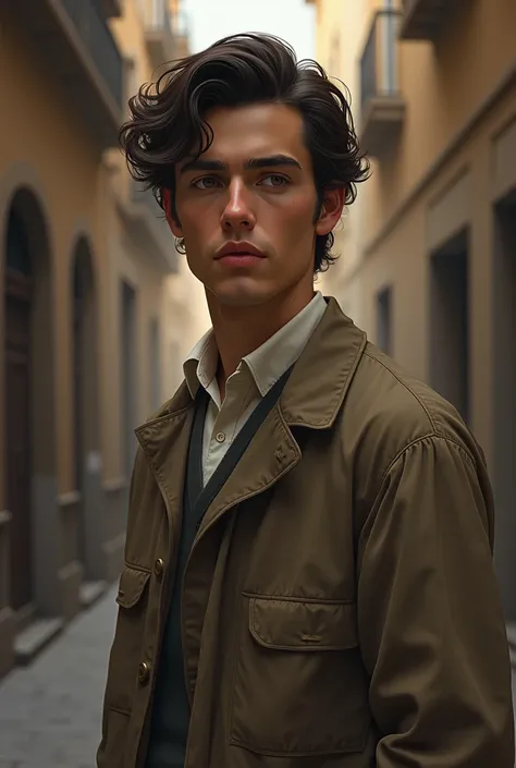 Daniel Sempere is a young man in his early twenties, with a simple and natural appearance. He has dark brown, slightly wavy hair, cut in a practical style typical of the era. His brown eyes are expressive and thoughtful, reflecting a maturity gained throug...