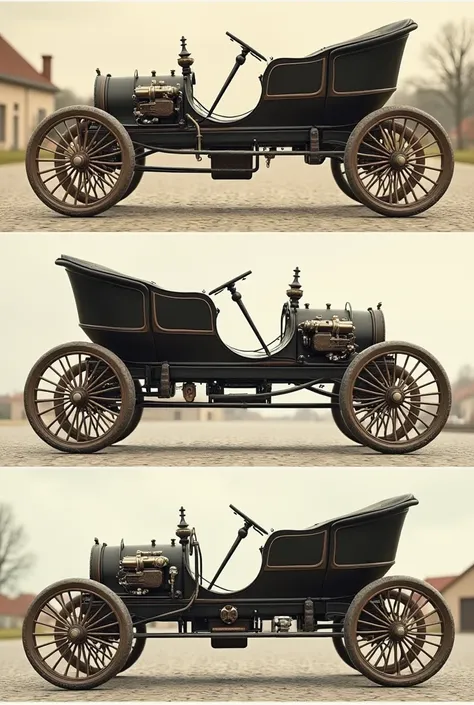 Karl Benz 1885 car running,  standing, 4 pictures 