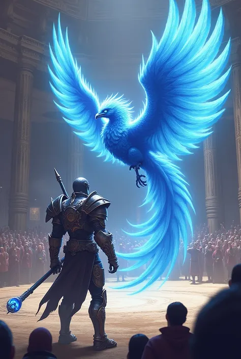 FLAYER FOR AN OFFICIAL BATTLE WITH AN ANIMATED BLUE PHOENIX READY TO TAKE FLIGHT BETWEEN ROUNDS 