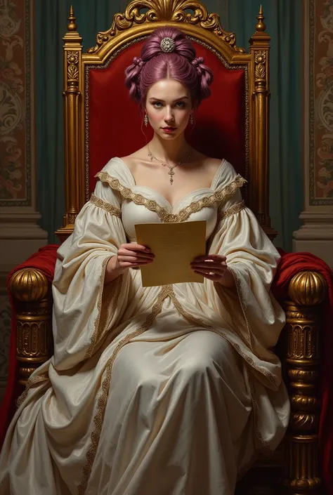  The letter from The Empress Seated on the Throne,  Cross-legged , holding the center and the reddish violet hair