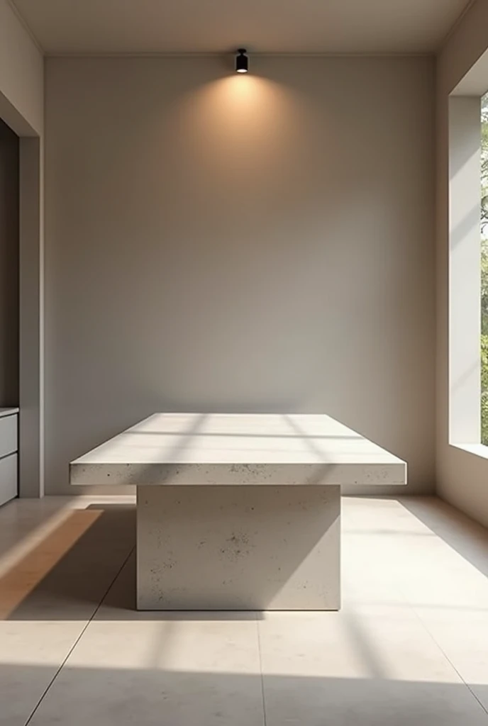 Create an image of a countertop with a rectangular concrete table seen in the middle


