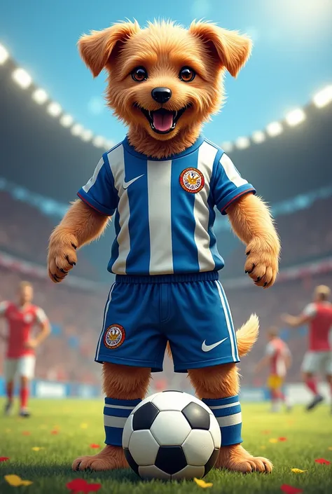  dog dressed in Universitario Deportes uniform, Which is a soccer team from Peru 