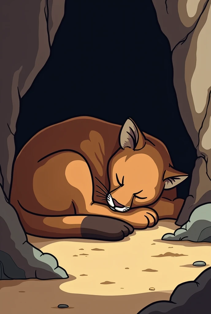 Puma has slept in cave cartoon