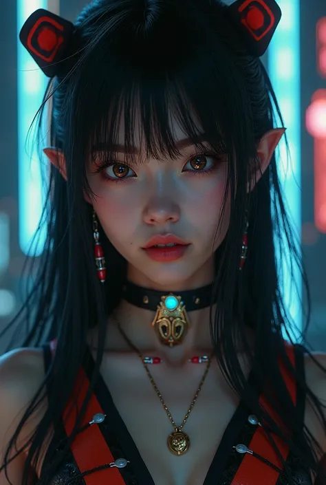 Highest quality、8K Masterpiece、Ultra-high resolution、(Realistic:1.3)、RAW Photos、japanese girl with long hair、Super long straight hair、Bangs between the eyes、Hair above the eyes、片Hair above the eyes、Hair between the eyes、White and glowing skin、1. Cyberpunk ...