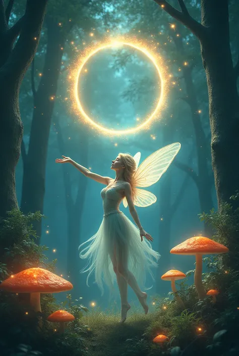 An amine-inspired image of an eclipse with a fairy with a magical touch of the forest.