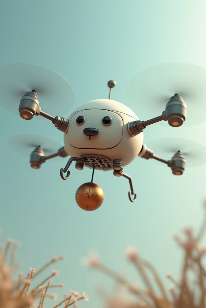 Create drone image with a mole-faced propeller taking notes with a sphere