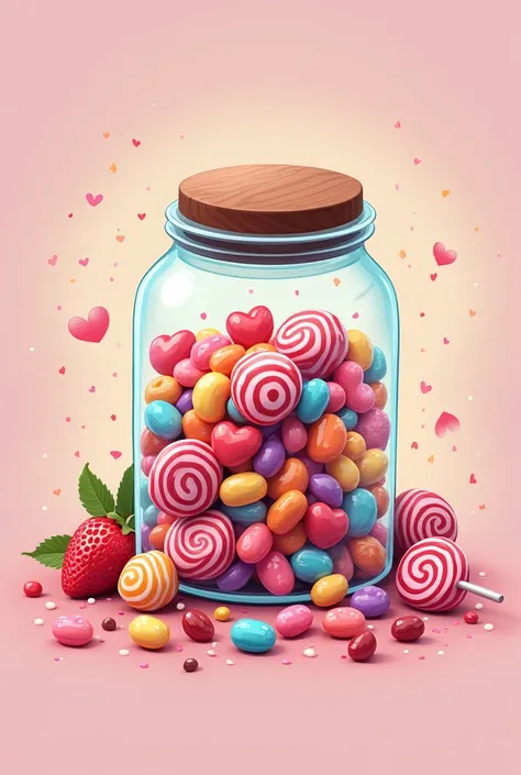 Logo image for the sale of candy jars,  that is cute and generates desire , Desire to eat candy ,  compulsion to buy and is attractive  